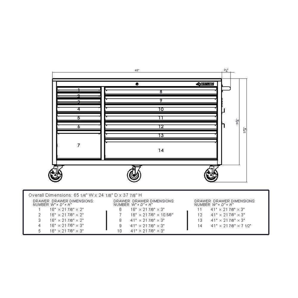 Husky 62 in. W x 24 in. D Standard Duty 14-Drawer Mobile Workbench Tool Chest with Solid Top and Pegboard in Stainless Steel HOTC6214JX2M