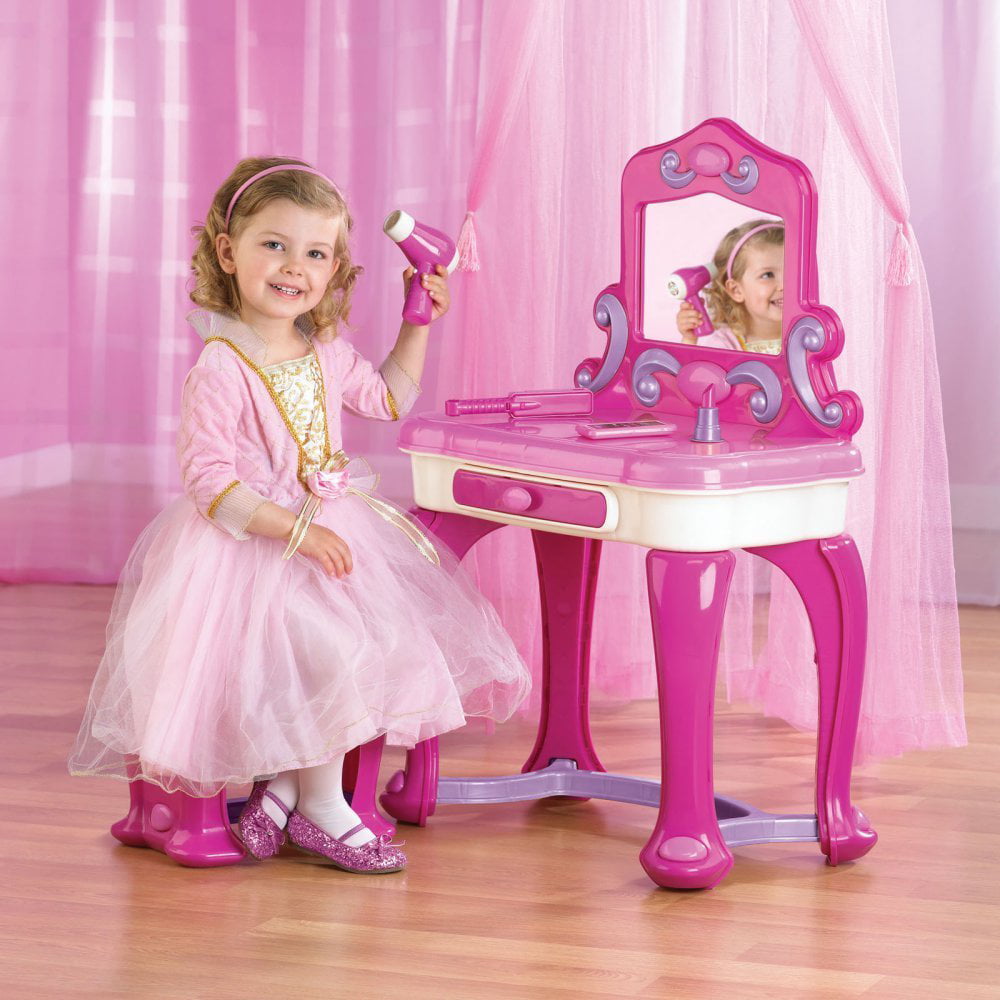 American Plastic Toys Kids My Very Own Pink Deluxe Vanity Play Set with Mirror Unisex Indoor and Outdoor Toy for Kids