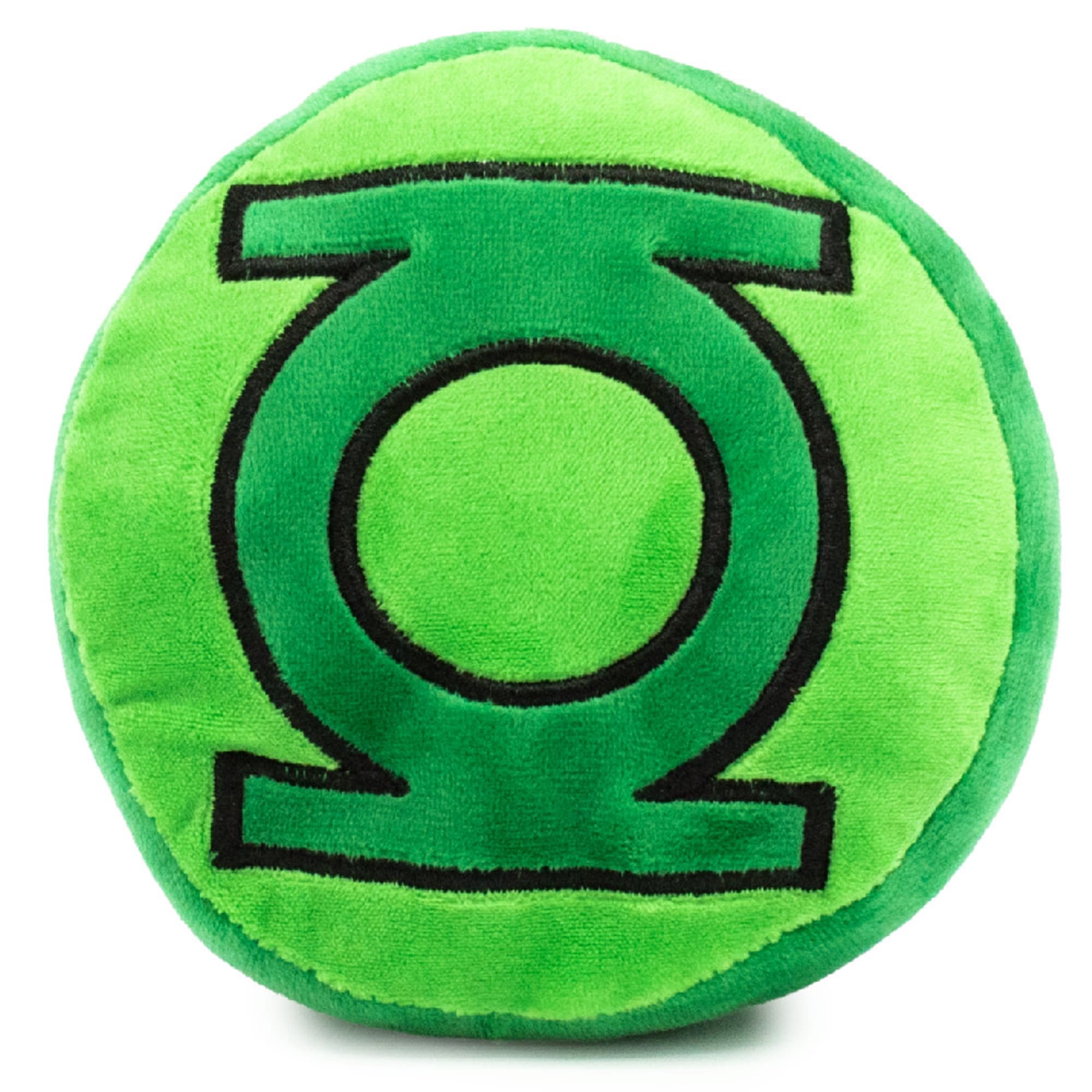 Buckle-Down Green DC Comics Lantern Logo Round Plush Squeaker Dog Toy， X-Small