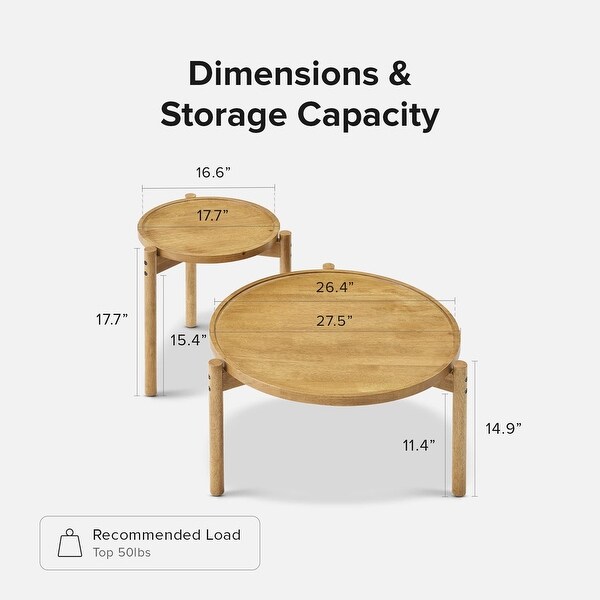 Dylan Coffee Table， 2 Piece Solid Wood Boho Farmhouse Round Rustic Modern Small Coffee Table Set， Nesting Tables， - as picture