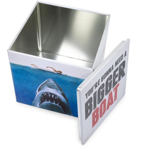 Ukonic Jaws Logo Tin Storage Box Cube Organizer With Lid 4 Inches