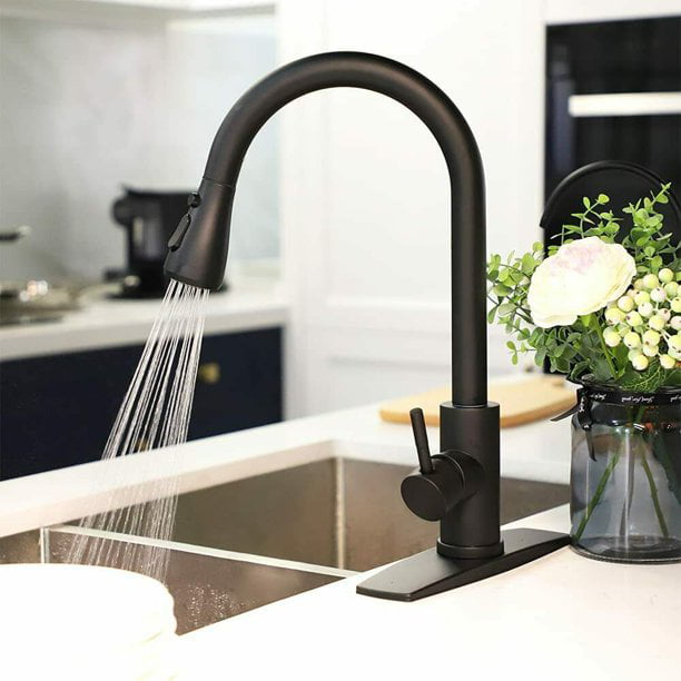 Matte Black Kitchen Faucet Sink Pull Down Sprayer Single Handle Swivel Mixer Tap