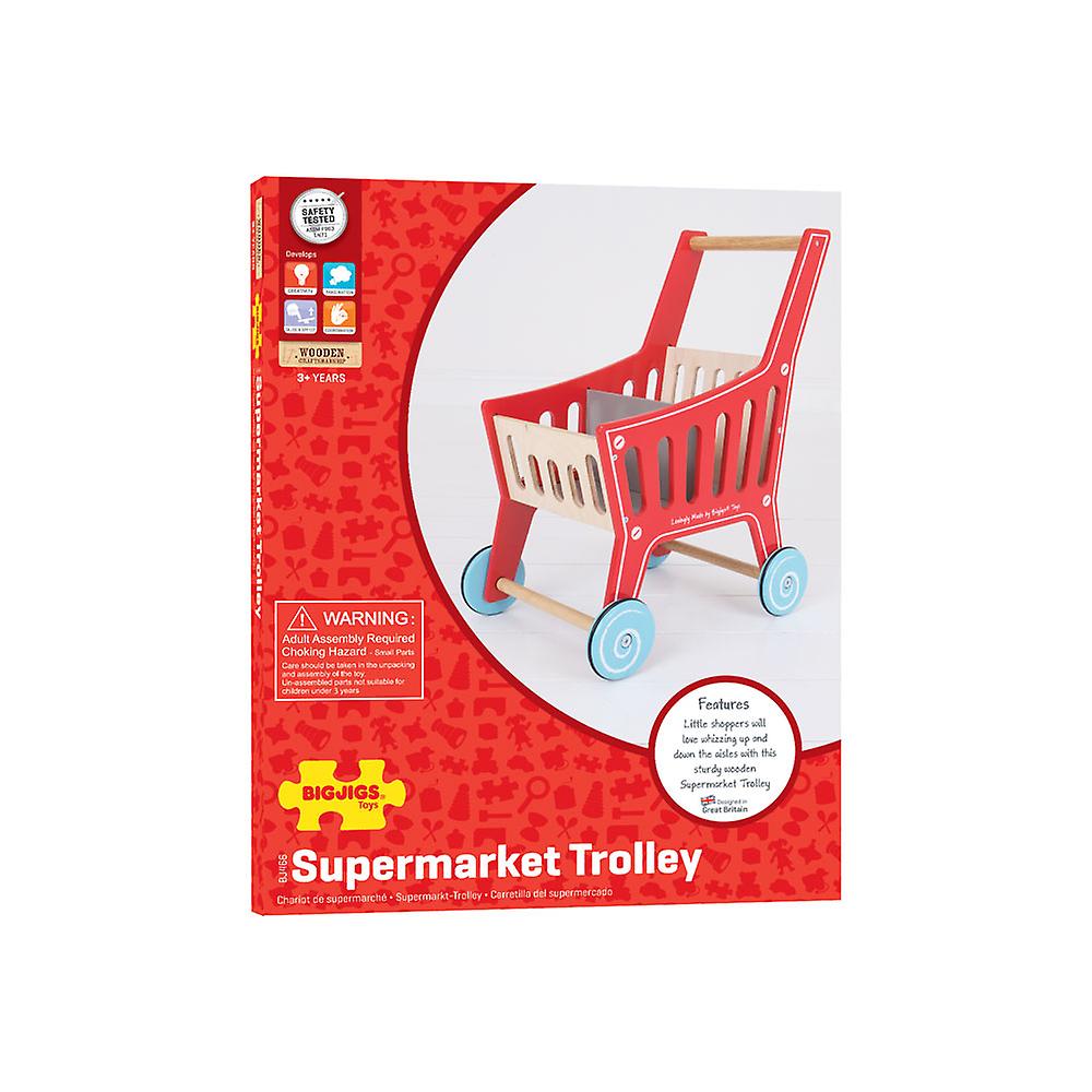 Bigjigs Toys Wooden Supermarket Shopping Trolley Pretend Role Play Cart Shop