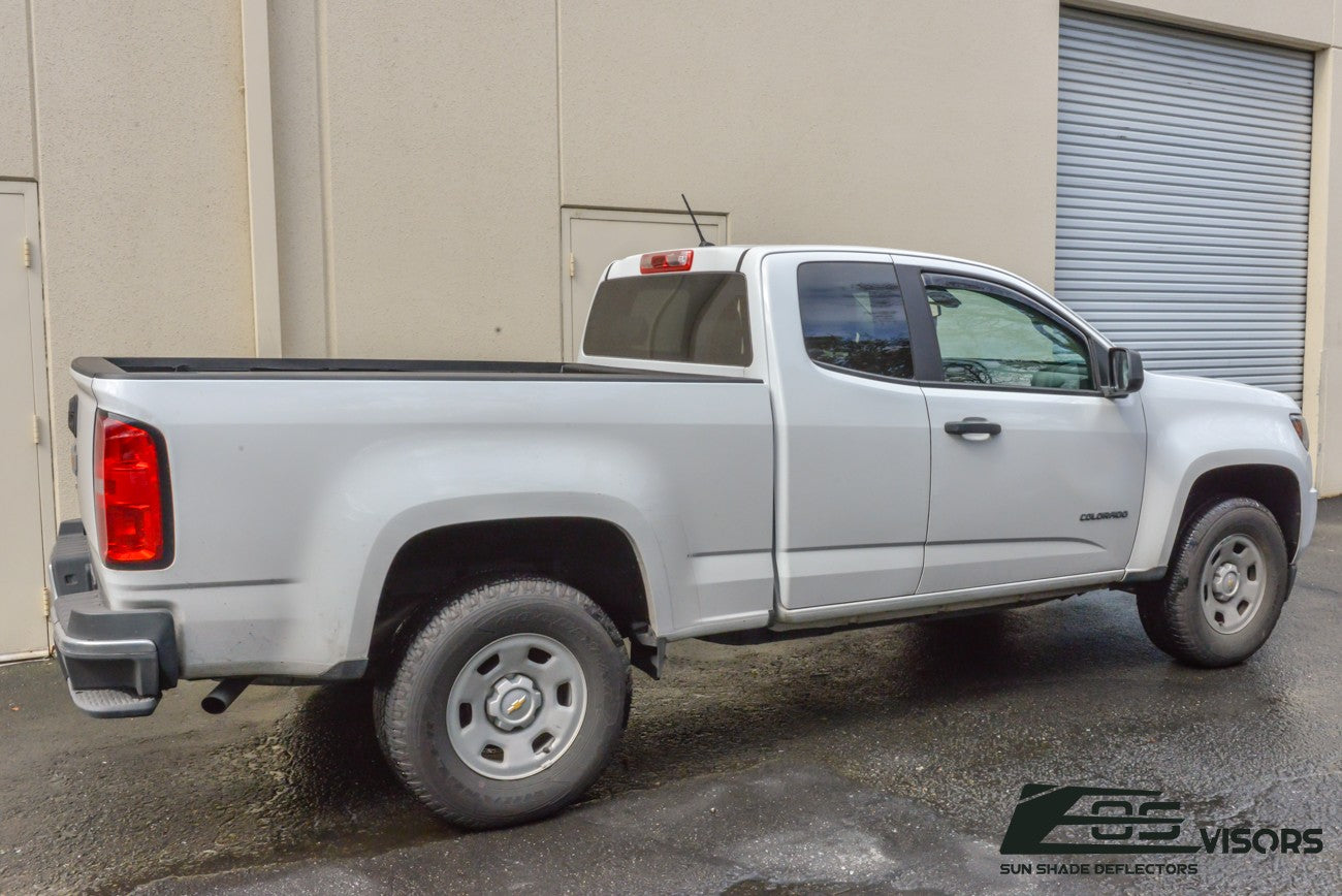 Extreme Online Store Fits All 2015-Present Chevrolet Colorado Extended Cab Models | EOS Visors in-Channel Style Smoke Tinted Side Vents Window Deflectors Rain Guards