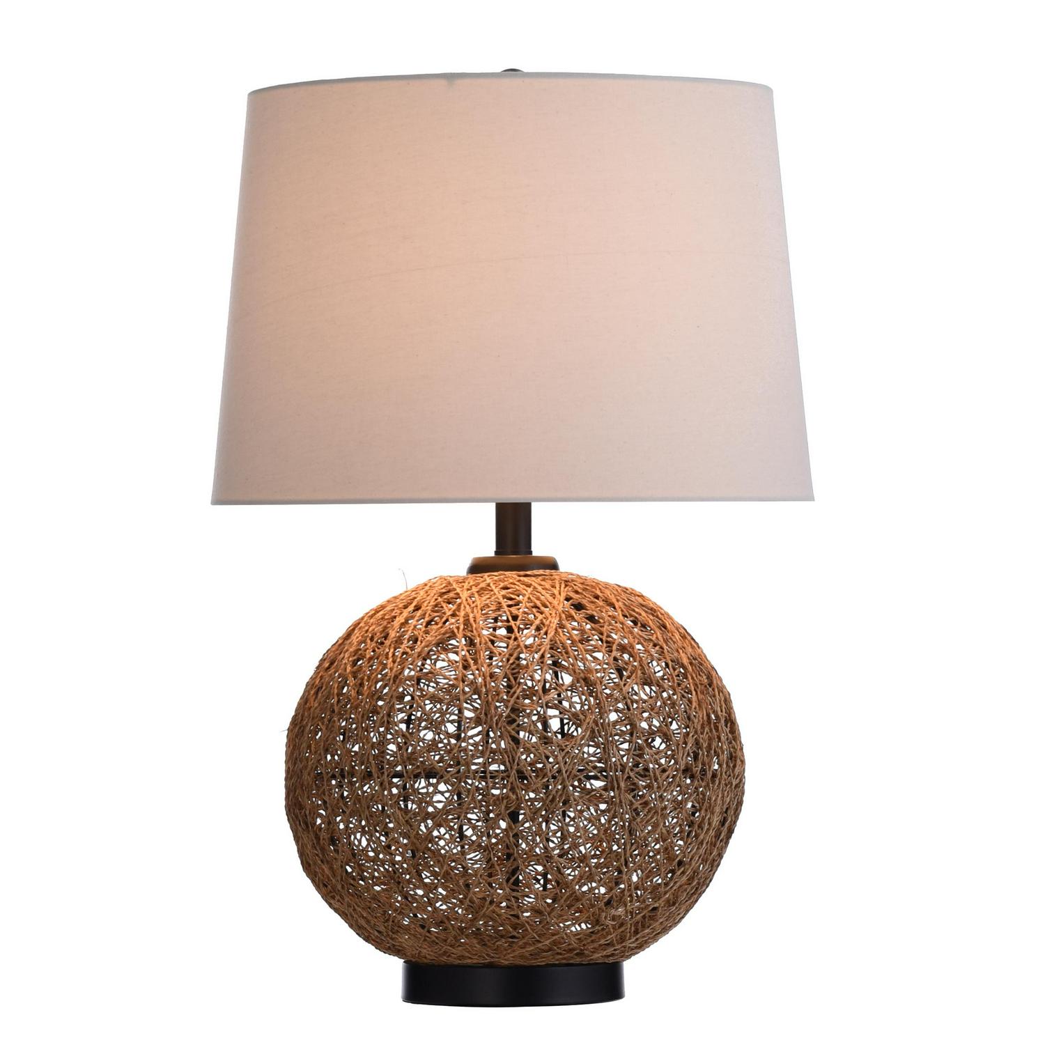 Table Lamp  Natural Rope Finish  Beige Hardback Fabric Shade