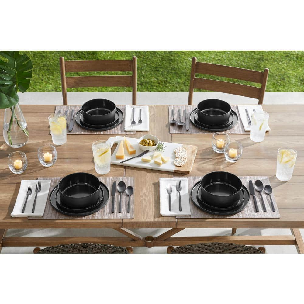 Home Decorators Collection Trenblay Melamine Dinnerware Set in Charcoal Black (Service For 4) TPL1105MDSBB