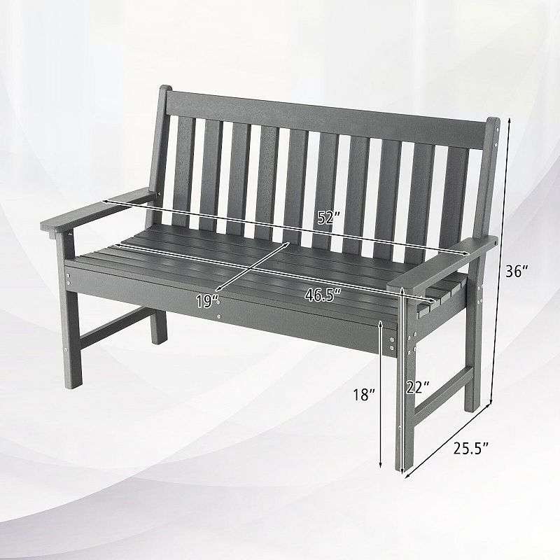 52 Inch All-Weather HDPE Outdoor Bench with Backrest and Armrests-Gray