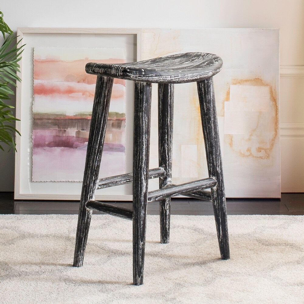 SAFAVIEH 11 inch Colton Wood Black / White Washed Counter Stool   17.7\