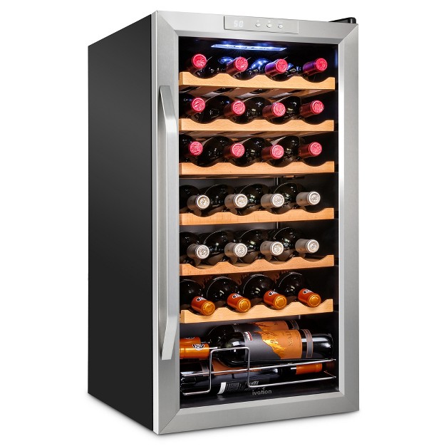 Ivation 28 bottle Compressor Freestanding Wine Cooler Refrigerator Stainless Steel