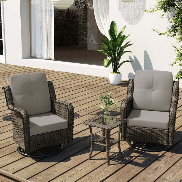 3 Pieces Patio Furniture Rocking Set with Rattan Side Table