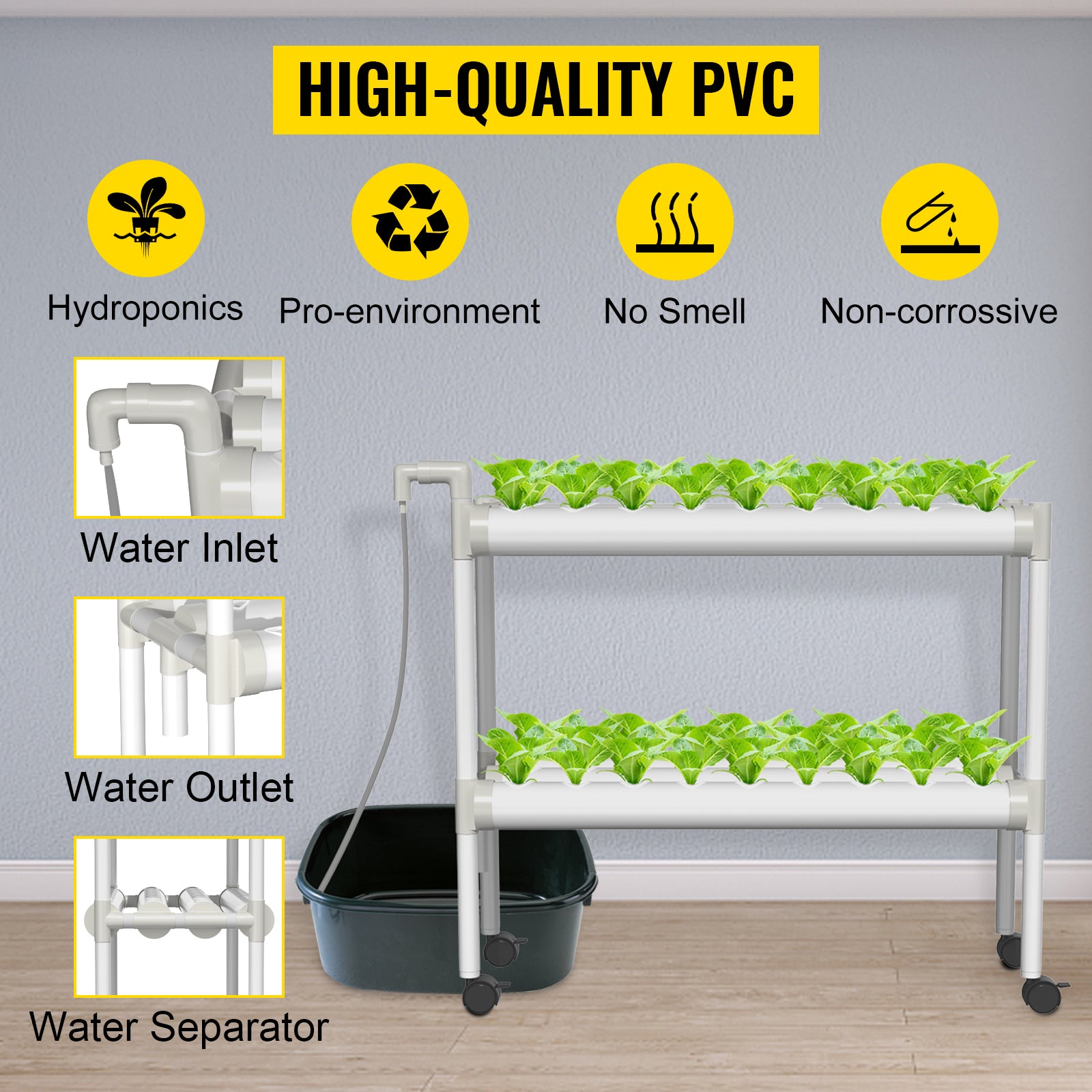 BENTISM Hydroponic Grow Kit Hydroponics System 54 Plant Sites 2 Layers 6 Pipes