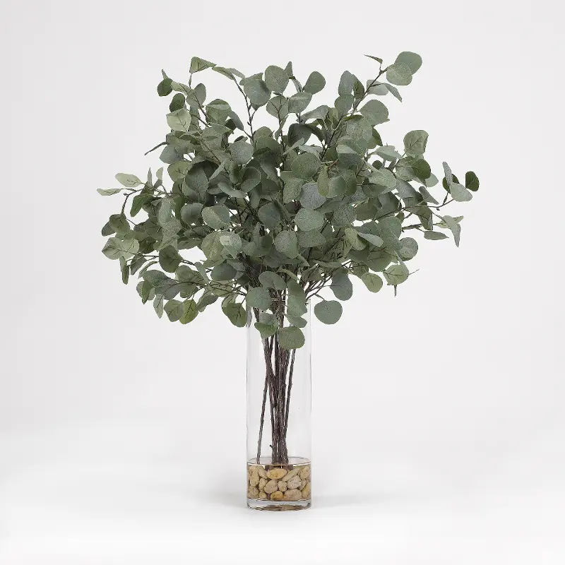 Faux Silver Dollar Eucalyptus Branches Arrangement in Cylinder