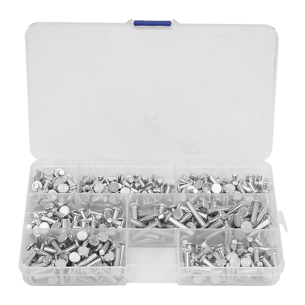 350pcs M4 Flat Head Solid Aluminum Rivets Assortment Kit Length 4/6/8/10/12/16/20mm