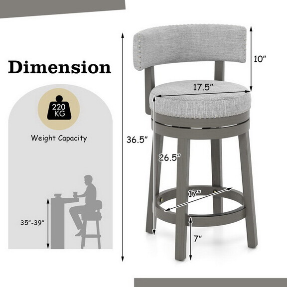 Costway 27/31 Inch Swivel Bar Stool with Upholster...