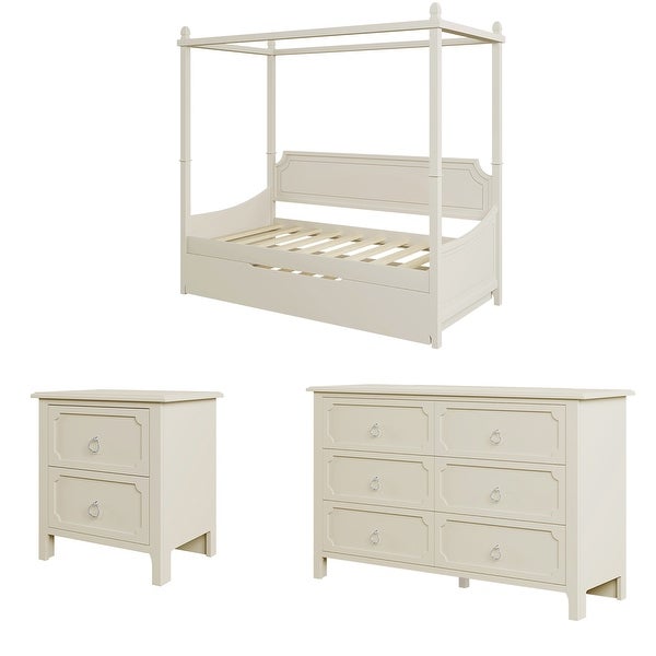 3 Pieces Bedroom Sets with Canopy Daybed， Nightstand and Dresser - - 37374874