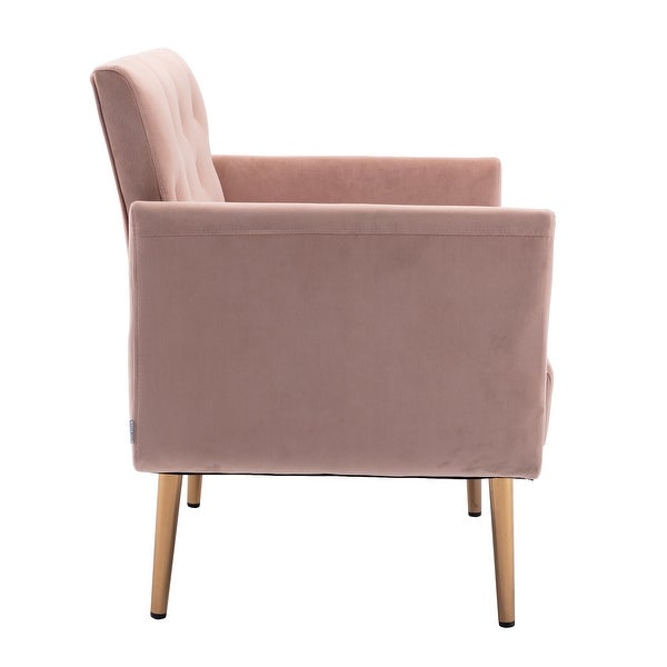 Modern Accent Leisure Chair with Tufted Cushion BackandSeat， Flared Arms and Tapered Rose Golden Legs