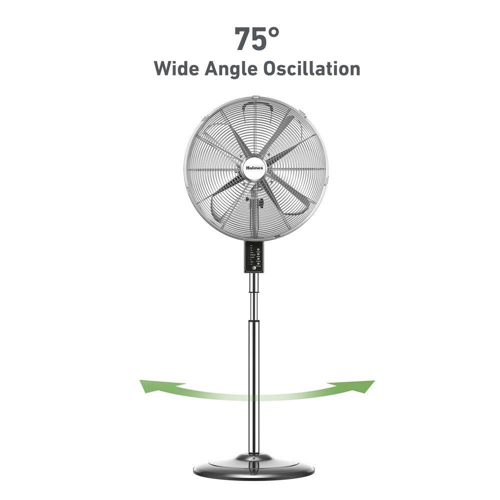 Holmes Adjustable Height 16 in. Oscillating Chrome 3 Speed Digital Stand Fan with Remote Control 12085