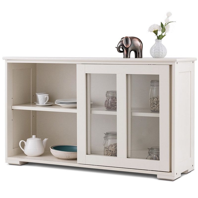 Sideboard Buffet Dining Storage Cabinet With 2 Glass Sliding Doors