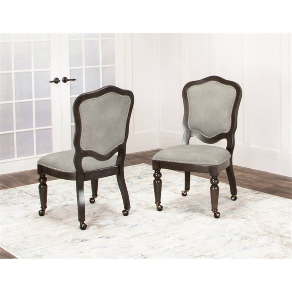 Bowery Hill 18 quotWood Dining Chairs in Distressed Gray (Set of 2)   Traditional   Dining Chairs   by Homesquare  Houzz