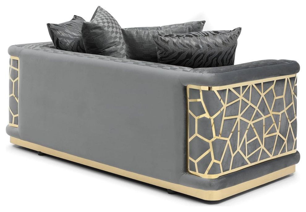 Unique Sofa  Micro Suede Seat With Brass Geometric Accent   Contemporary   Sofas   by Decor Love  Houzz