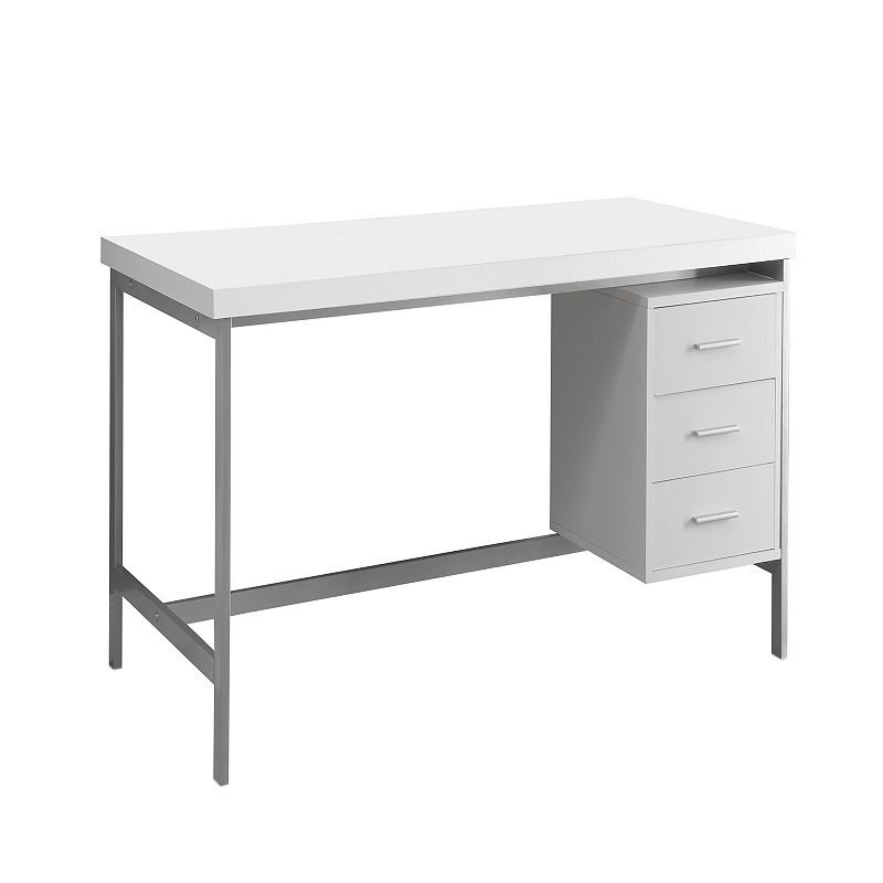 60 White and Silver Contemporary Rectangular Computer Desk