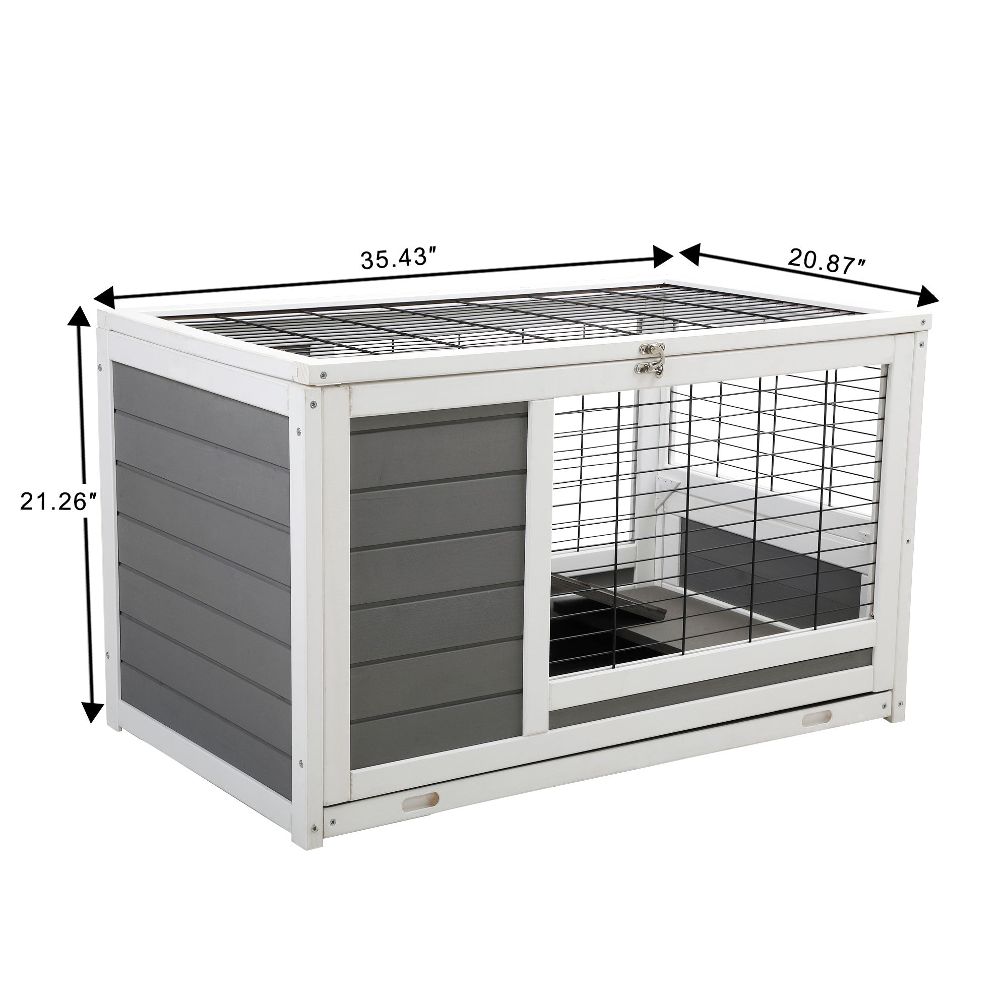 2-Tier Pet House，Indoor Rabbit Hutch with Enclosed Run，for Rabbits and Guinea Pigs，Grey