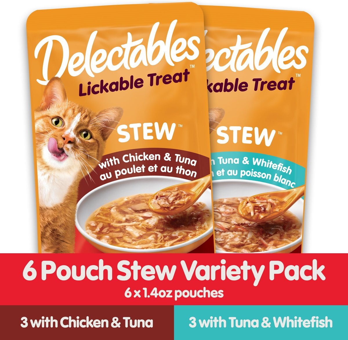 Hartz Delectables Stew Lickable Cat Treats Variety Pack， 1.4-oz pouch， 6 count