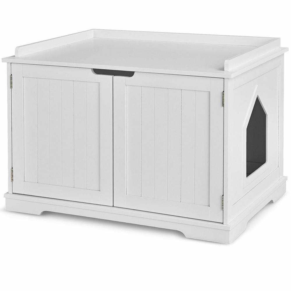 FORCLOVER 29.5 in. W x 21 in. D x 20.5 in. H Wooden Cat Litter Box with 2 Doors in White CJ65619WH