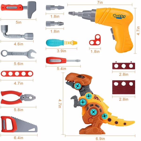 Take Apart Dinosaur Toys for Kids Toys Toolbox Construction Building with Electric Drill， Dinosaur Toys Christmas Birthday Gifts Boys Girls