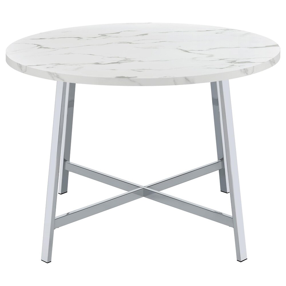 Coaster Furniture Alcott Round Faux Carrara Marble Top Dining Table