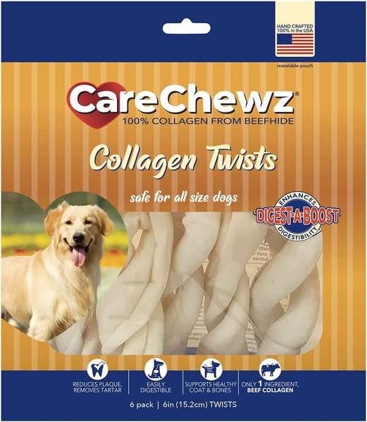 Pet Factory CareChewz 6 to 7-inch Collagen Twists Natural Flavored Dog Hard Chews， 6 count