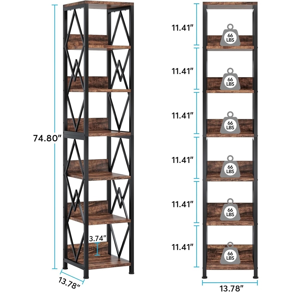 75 Inches Tall Narrow Bookshelf Bookcase