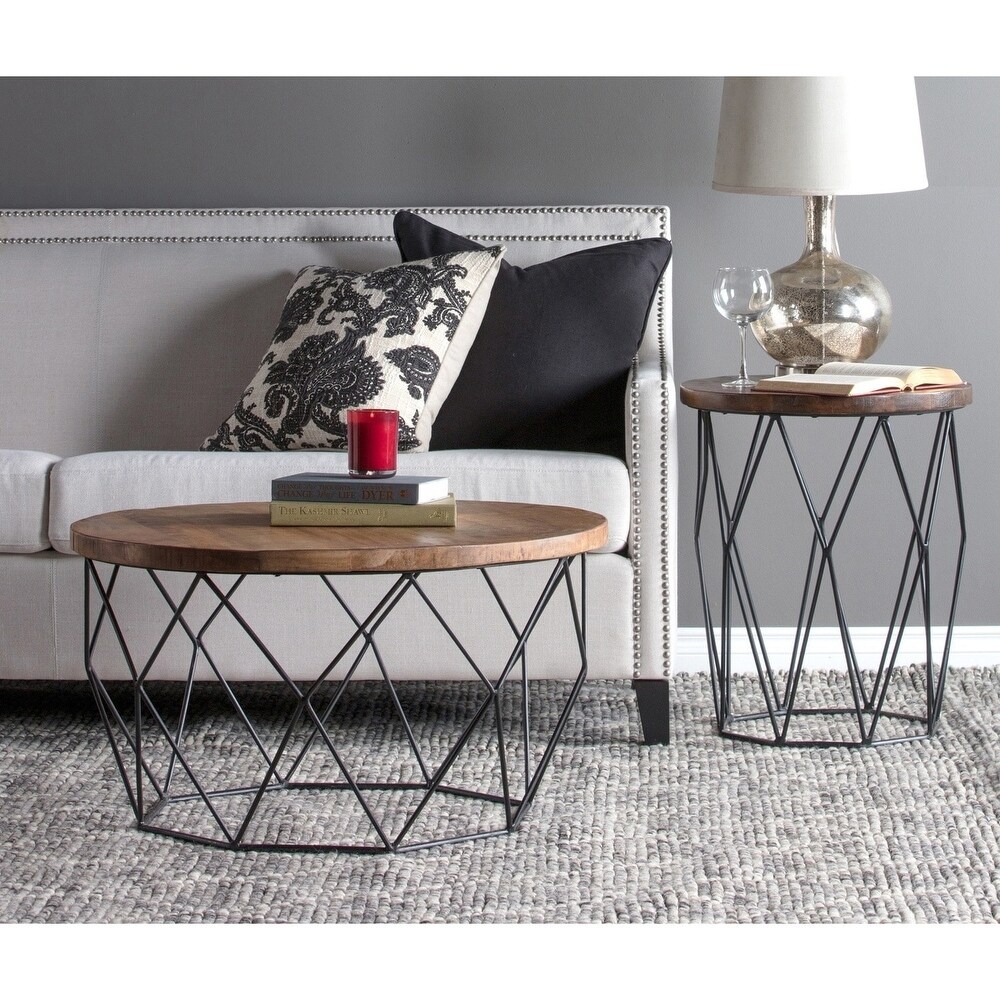 Chester Wood/Iron Geometric Round Side Table by Kosas Home   24Hx20Wx20D