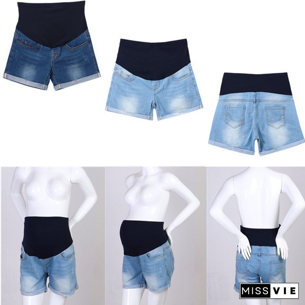 Summer Denim Shorts for Pregnant Women Cotton Shorts Low Waist Maternity Loose Pants