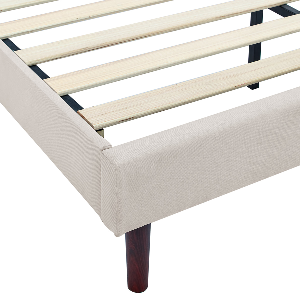 Bika Hom BU1002B-T Tufted Upholstered Platform Twin Size Bed Frame with Adjustable Height Headboard& Beige