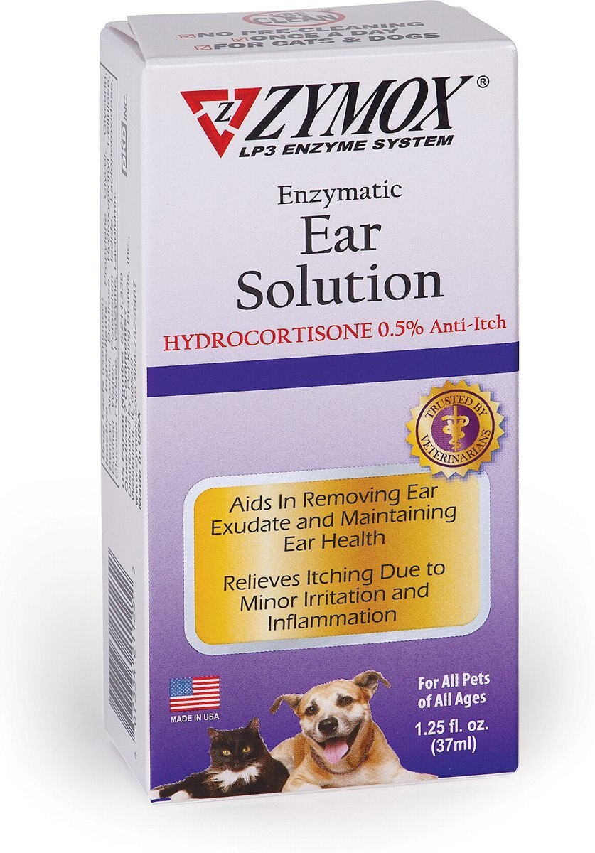 Zymox Ear Infection Solution with .5% Hydrocortisone for Dogs and Cats， 1.25-oz bottle