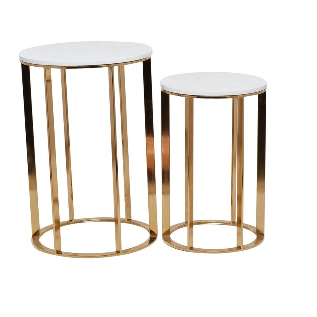 Set Of 2 Gold Contemporary Metal And Marble Accent Tables Olivia amp May