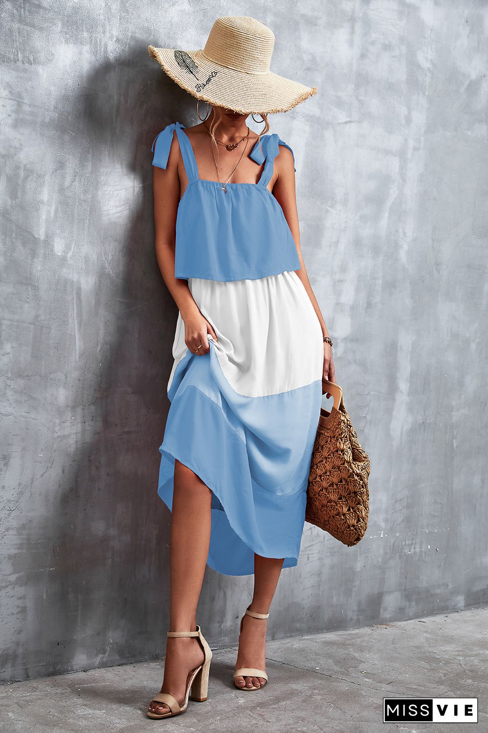 Tie Strap Color Block Maxi Dress