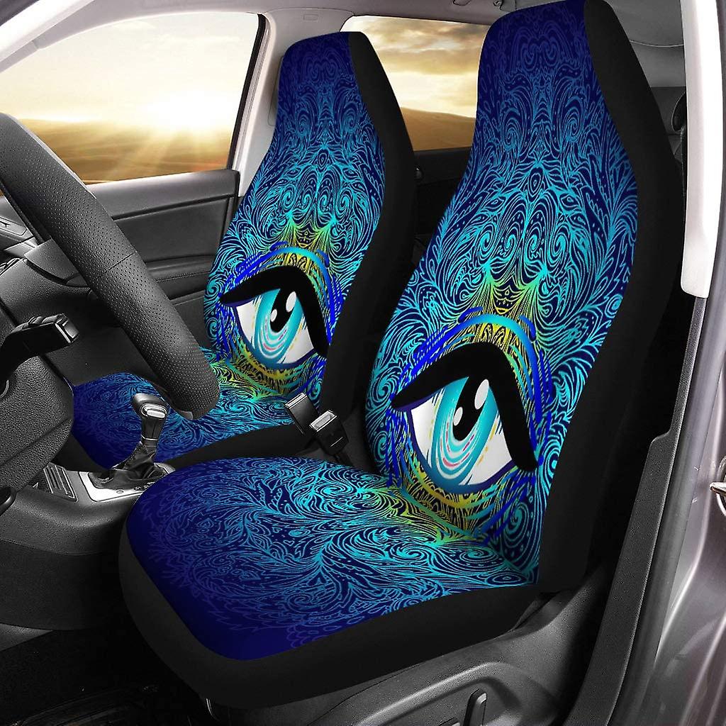 Set Of 2 Car Seat Covers Blue Glasses Universal Auto Front Seats Protector Fits For Car，suv Sedan，truck