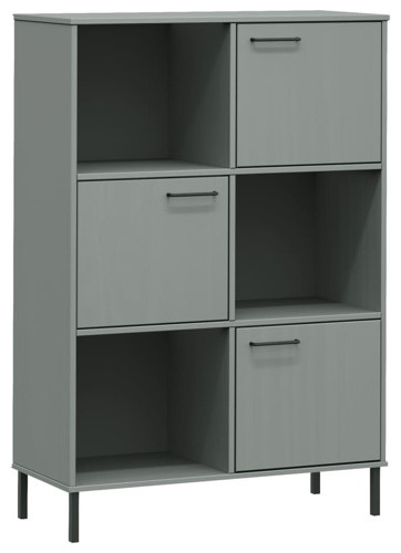 vidaXL Bookshelf Bookcase with Metal Legs Storage Cabinet White Solid Wood OSLO   Transitional   Bookcases   by vidaXL LLC  Houzz