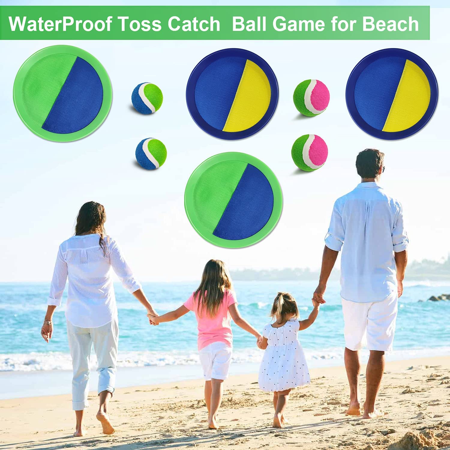 SUNCHARM Beach Toys Outdoor Games for Kids Ages 3-10-Yard Lawn Games Ball Catch Games Paddle Toss-Upgraded Version Outside Games for Kids/Family Boys and Girls Gifts (2 Rackets， 2Balls， 1 Bag)