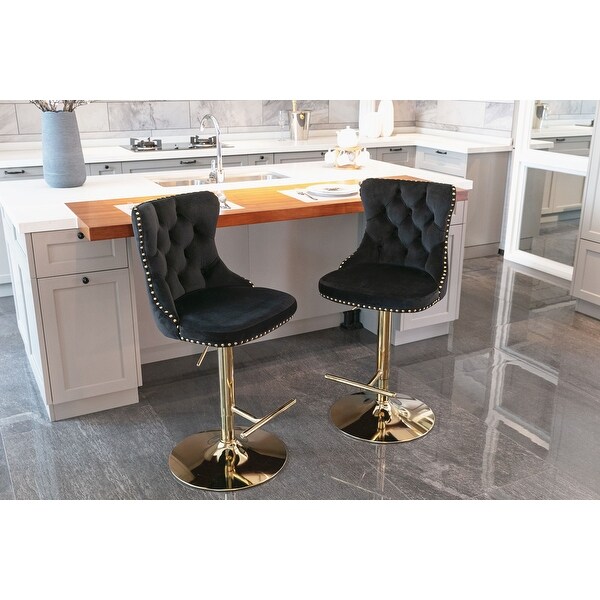 Golden Swivel Velvet Barstools Adjusatble Seat Height from 25-33 Inch， Modern Upholstered Bar Stools