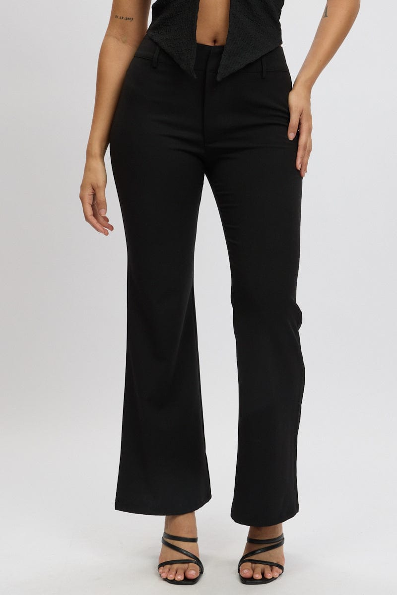 Black Flare Leg Pants Low Rise