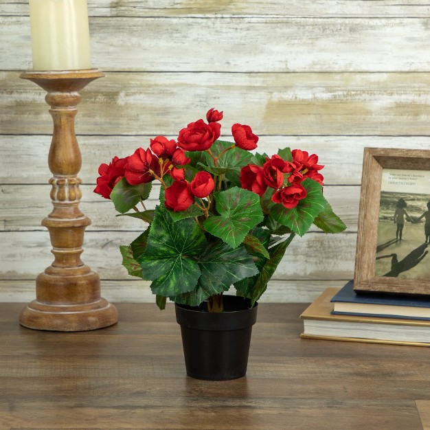 Red Potted Silk Begonia Spring Artificial Floral Arrangement