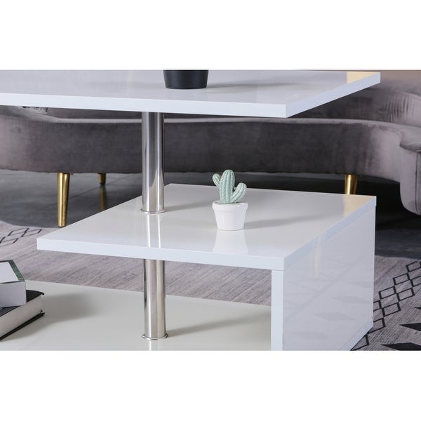 High Gloss LED Centre Sofa Table with S-Shaped Open Storage Shelf