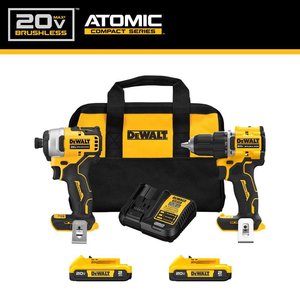 DEWALT DCK225D2 ATOMIC 20-Volt MAX Lithium-Ion Cordless Combo Kit (2-Tool) with (2) 2.0Ah Batteries， Charger and Bag