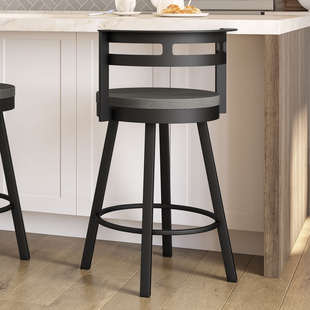 Amisco Vector Swivel Bar Stool with Distressed Wood Seat