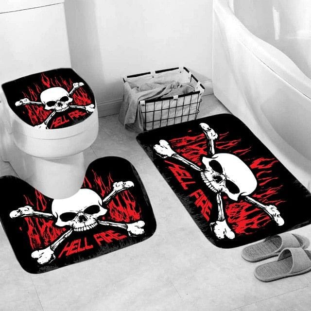 Skull Print Shower Curtain, Bath Mat, Toilet Lid Cover Or Bathroom Carpet