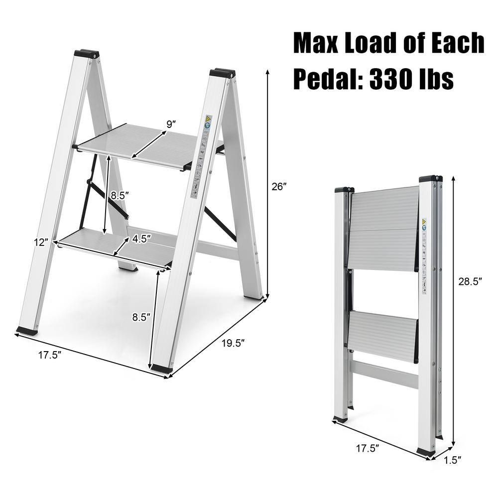 ANGELES HOME 330 lb. Load Capacity Reach Height 8 ft Type IA Duty Rating Folding Aluminum 2-Step Ladder with Non-Slip Pedal 108CKTJ011SL