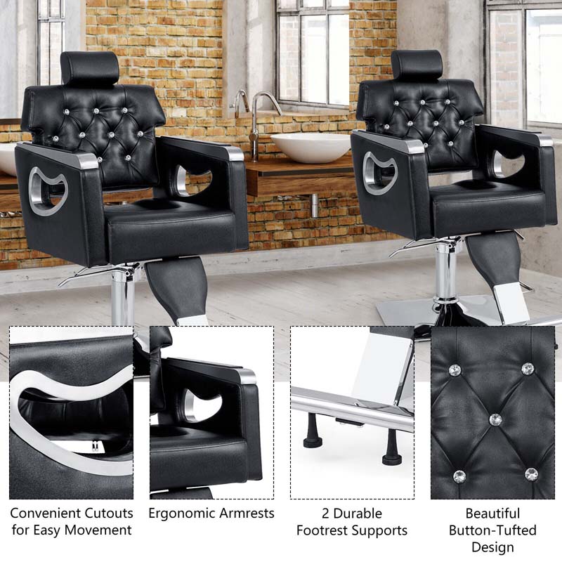 Modern Reclining Barber Chair, Adjustable Swivel Spa Makeup Tattoo Salon Chair, Hydraulic Hair Styling Chair